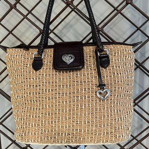 Brighton Woven Natural Straw Hand/Shoulder Bag with Leather Trim